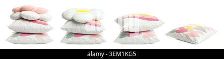 Different throw pillows isolated on white, set Stock Photo