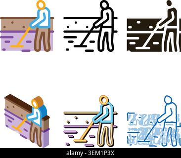 house variants foundation laying icon vector outline Stock Vector