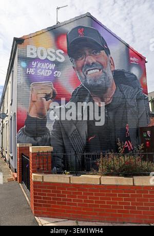 Jürgen Klopp BOSS LFC mural on Randolph Street in Liverpool, England, UK, celebrating the former Liverpool FC manager. Stock Photo