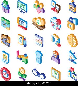 Isometric icons collection representing various business and technology concepts Stock Vector