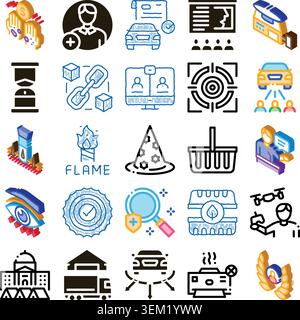 Collection of business and technology related icons Stock Vector