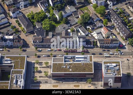 Aerial view, Hochschule Ruhr West - Campus Muelheim, Duisburger Strasse, building project student housing Duisburger Strasse 151-155, Broich, Muelheim Stock Photo