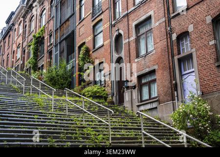 A staircase with old brick houses near Liege-Guillemins train station, Liege, Belgium Stock Photo