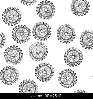 seamless pattern clockwork gears steampunk sketch hand drawn Stock Vector