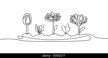 Minimalist Continuous Line Drawing of Garden Flowers Stock Vector
