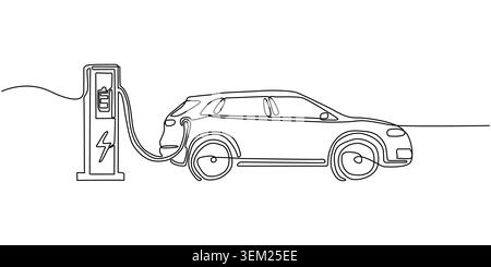 Minimalist Continuous Line Drawing of an Electric Vehicle Charging Stock Vector