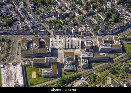 Aerial view, Hochschule Ruhr West - Campus Muelheim, Duisburger Strasse, section Radschnellweg Ruhr RS1, student housing construction project Duisburg Stock Photo