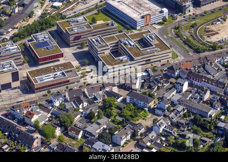 Aerial view, Hochschule Ruhr West - Campus Muelheim, Duisburger Strasse, section Radschnellweg Ruhr RS1, student housing construction project Duisburg Stock Photo