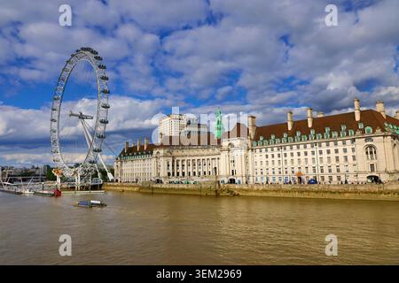 The London Eye, County Hall and the River Thames in London, England Stock Photo