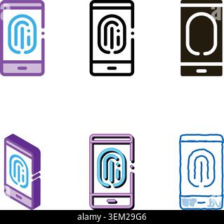 scan fingerprint in phone icon styles vector outline Stock Vector