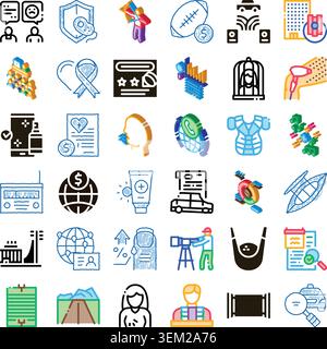Collection of various icon designs depicting diverse concepts Stock Vector