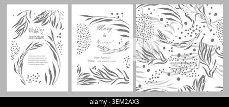 Beautiful wedding invitation card with branches and flowers. hand drawn Seamless pattern. Not AI, Vector illustration Stock Vector