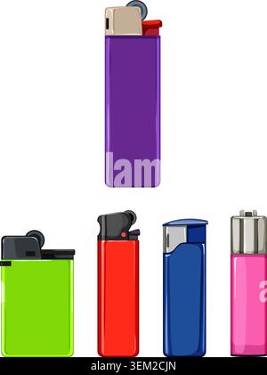 Colorful disposable lighters set on white background Stock Vector