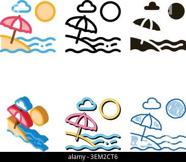 beach edition with umbrellas icon vector outline Stock Vector