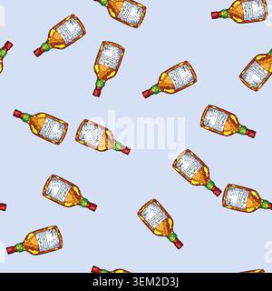 pattern rum bottle sketch hand drawn Stock Vector