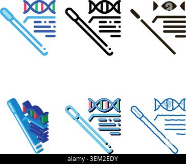 cotton swab dna set molecule icon outline Stock Vector