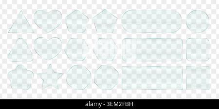 Ripple glass effect transparent frame. 3d fractal plastic texture, wavy vector rectangle. Square ribbed glossy plate, hud panel. Clear crystal blur Stock Vector