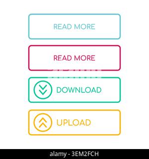 Clean outline buttons featuring Read More, Download, and Upload actions. Ideal for websites, landing pages, mobile apps, UI design systems, and digita Stock Vector