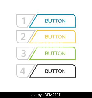 Collection of colorful step button templates with modern geometric shapes for user interface design. Minimal navigation labels suitable for web applic Stock Vector