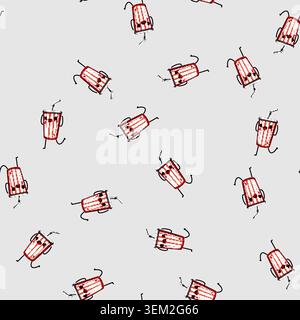 seamless pattern mascot soda cup character cartoon vector Stock Vector