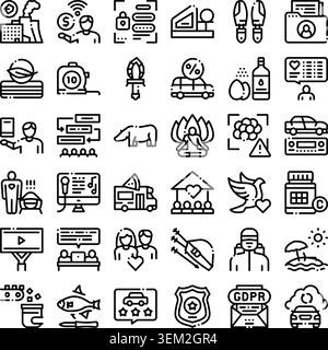 Diverse linear icons representing business, health, and nature concepts Stock Vector