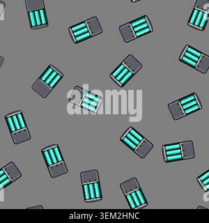 seamless pattern energy aa battery charger cartoon vector Stock Vector