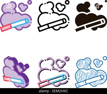 cigarette and smoke steam vector thin line icon diversity Stock Vector
