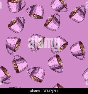 pattern ceramic coffee mug sketch hand drawn Stock Vector