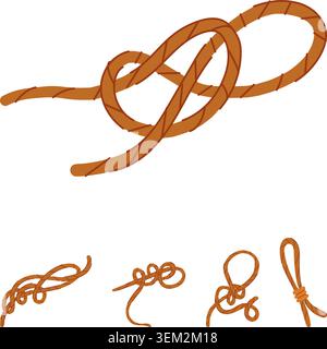 Brown rope knot illustrations securing connections Stock Vector