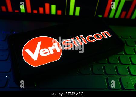 Verisilicon Semiconductor IP And Custom ASIC Design Company Logo On A Screen With A Live Stock Chart In The Background Stock Photo