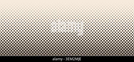 Aged beige square halftone gradient texture. Fading repeating diamond pixel background. Repeated gradation pattern. Vanishing comic pop art overlay backdrop. Vector cartoon raster effect wallpaper Stock Vector