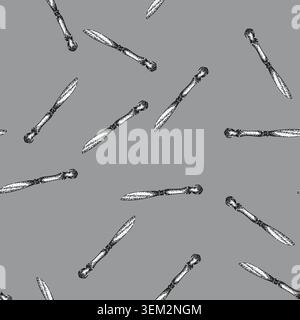 pattern blade knife engraved silver sketch hand drawn Stock Vector