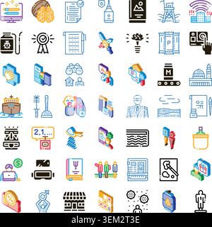 Diverse icon collection illustrating various business and life concepts Stock Vector