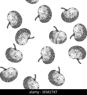 seamless pattern asian longan fruit sketch hand drawn Stock Vector