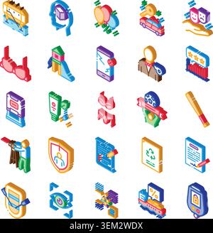 Isometric icons collection representing various concepts and symbols Stock Vector