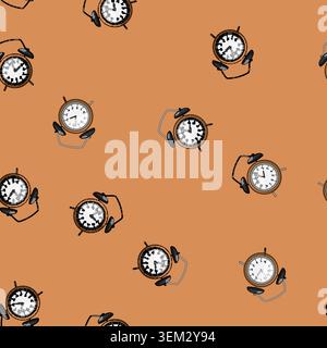 seamless pattern led travel alarm clock cartoon vector Stock Vector