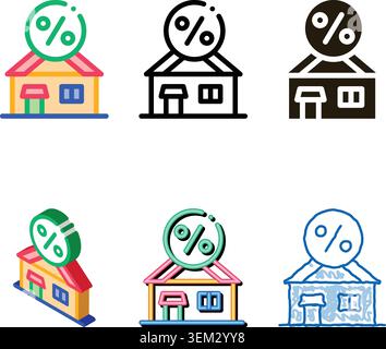 house borrowed at interest credit icon vector outline set Stock Vector