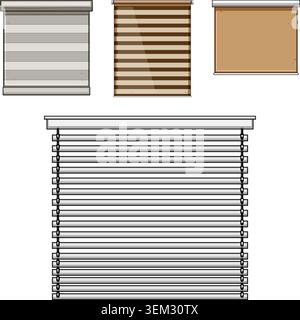 Different roller blinds and venetian window blinds collection Stock Vector