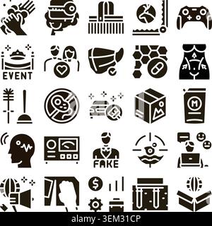 Collection of various modern glyph icons illustrating concepts Stock Vector