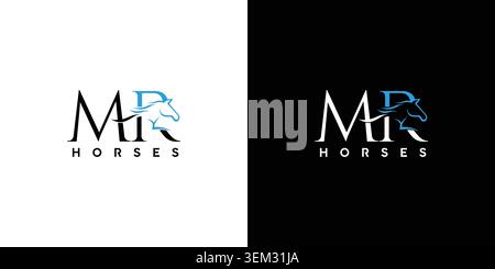 The logo design with the initial letter MR is combined with a modern and unique horse head symbol Stock Vector