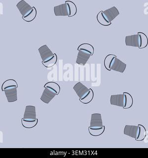 seamless pattern metal bucket water cartoon vector Stock Vector