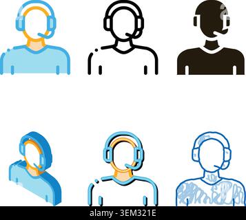webshop call center mix operator icon vector outline Stock Vector