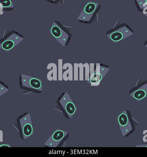 seamless pattern capacity power bank wireless cartoon vector Stock Vector