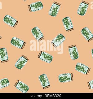 seamless pattern glass coin jar cartoon vector Stock Vector