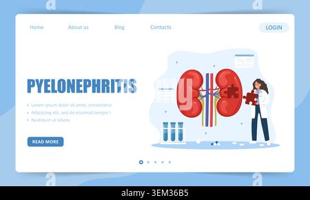 Pyelonephritis. Landing page template. Internal organ. Nephrology and anatomy concept. Vector illustration in flat cartoon style Stock Vector