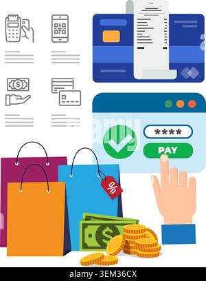 Online Payment and Retail Shopping Methods Stock Illustration Stock Vector