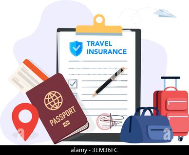 Travel Insurance Policy and Vacation Items Stock Illustration Stock Vector