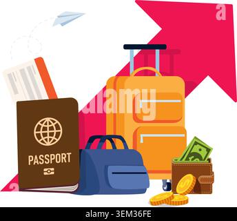 Increasing Travel Costs and Global Tourism Concept Stock Illustration Stock Vector