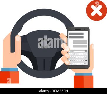 Dangerous distracted driving texting while behind wheel Stock Illustration Stock Vector