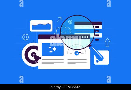 AI conversion optimization, user behavior analysis and website performance monitoring. Track engagement, evaluate conversion paths, improve marketing results with ai intelligent analytics Stock Vector